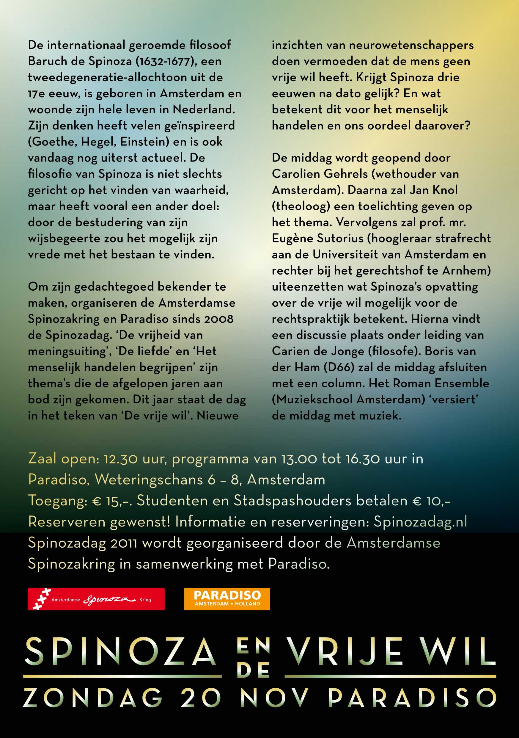 Achterkant van flyer Spinozadag 2011
